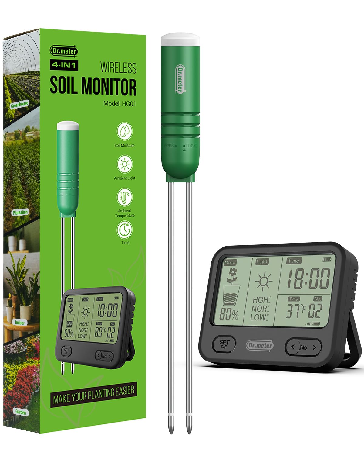 4-in-1 Soil Moisture Meter 300ft Wireless Soil Tester Sensor
