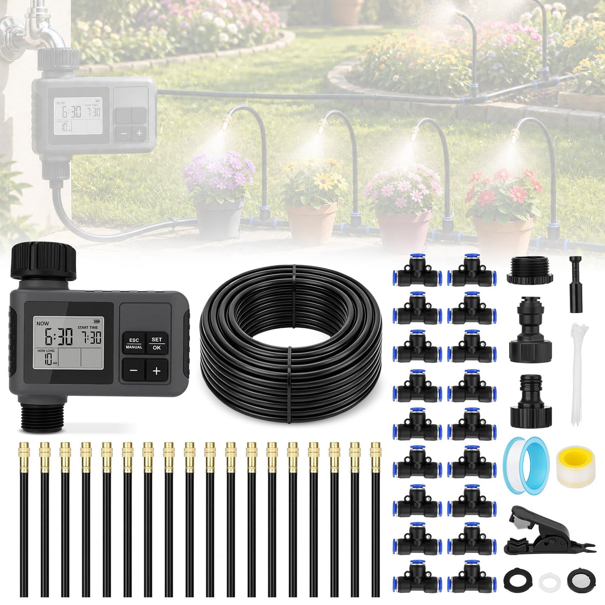 66FT Drip Irrigation System with Water Timer