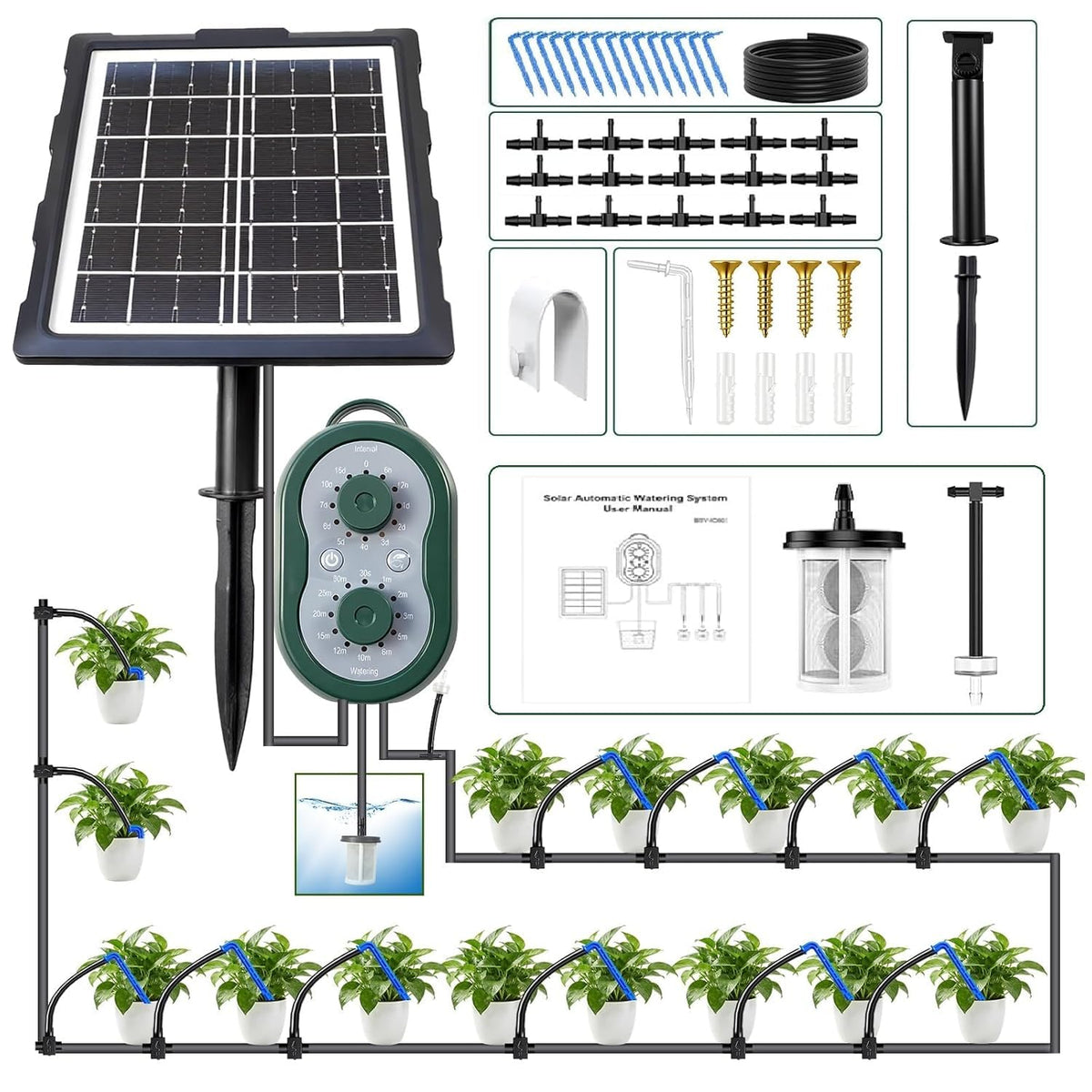 50FT Solar Automatic Drip Irrigation Kit System