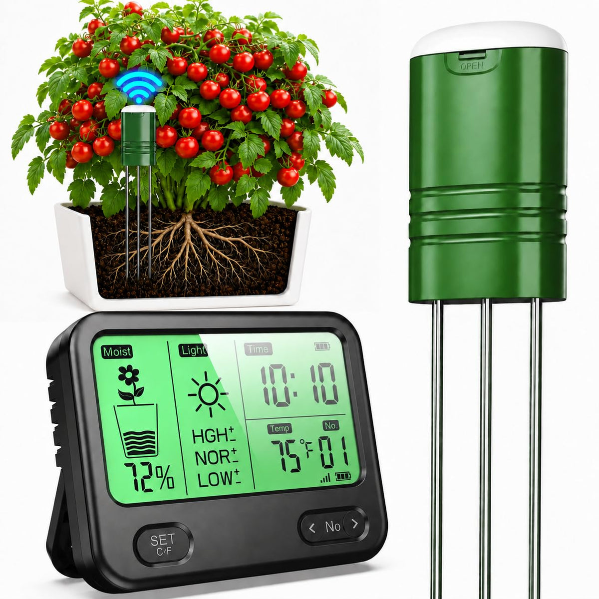 Moisture Meter for Plants, 4-in-1 Wireless Soil Tester