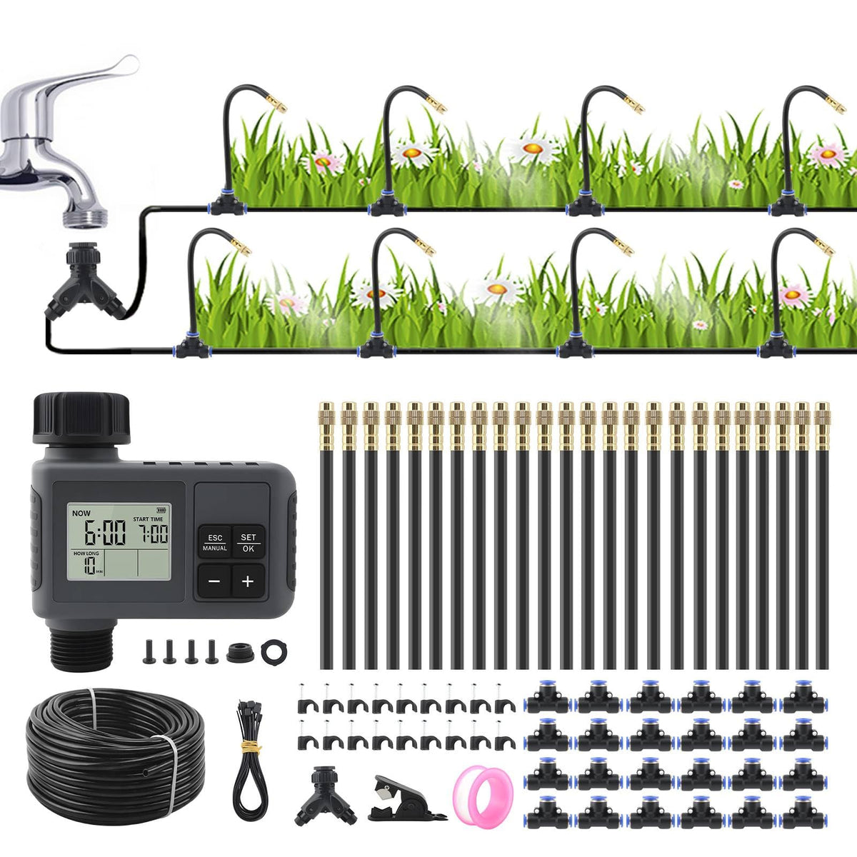 100FT Smart Drip Irrigation System with Water Timer
