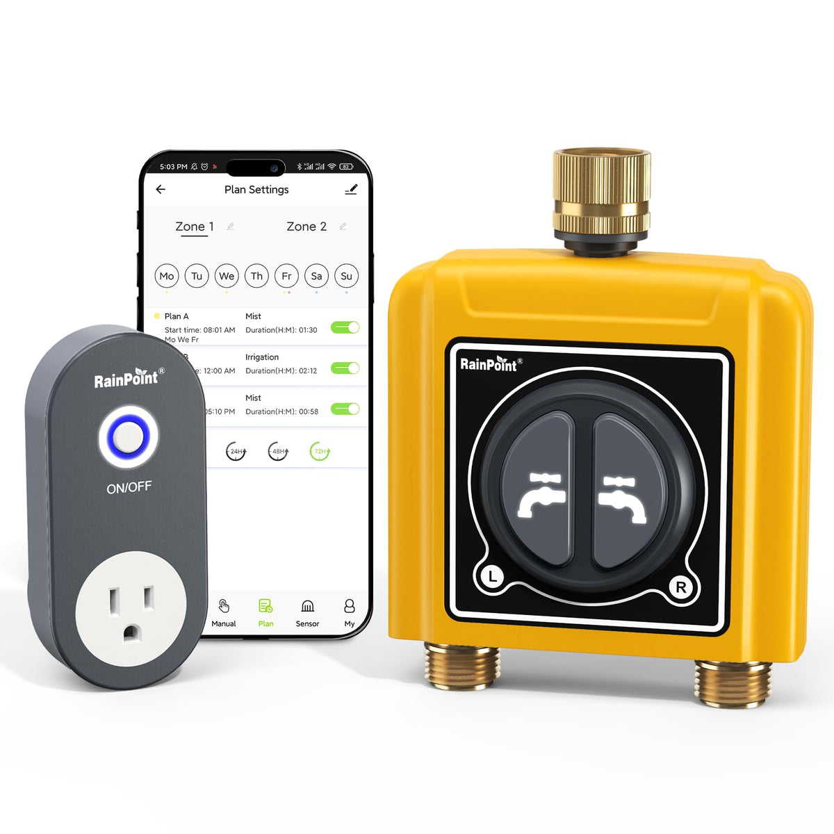 WiFi Water Timer with Brass Inlet & Outlet，2 Zone WiFi Hose