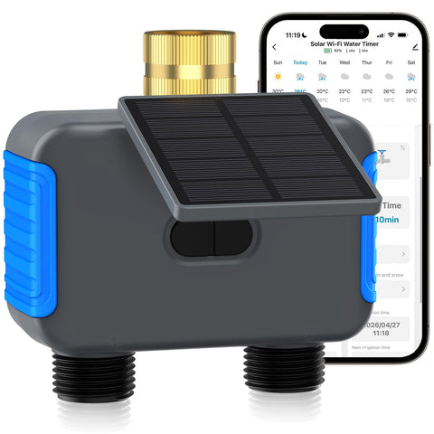 Solar Sprinkler Timer, 2 Zone Smart Bluetooth Hose Timers