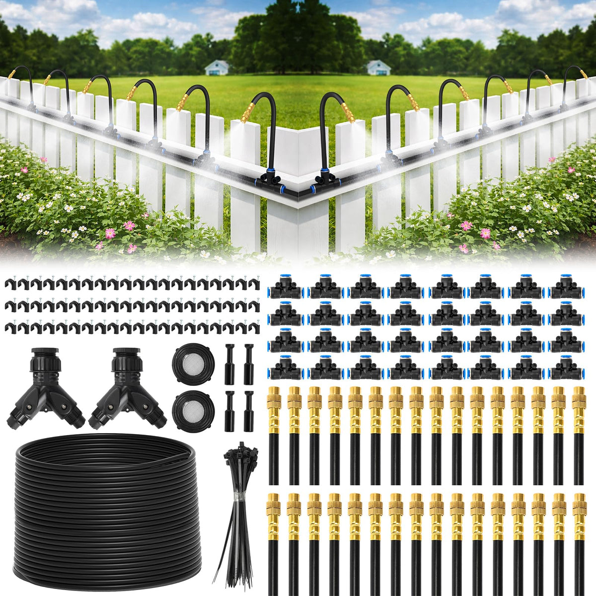 200FT Drip Irrigation System with 360° Adjustable Copper