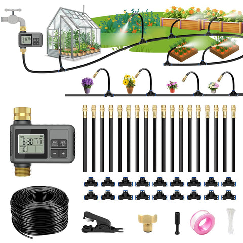 60FT Drip Irrigation System with Smart Water Timer