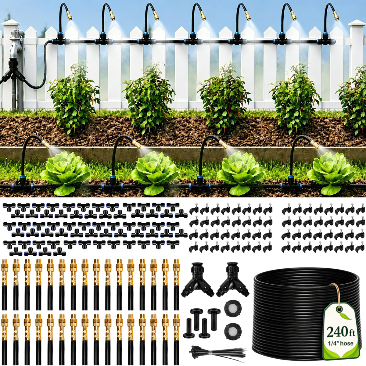 240FT Drip Irrigation System with Adjustable Nozzles